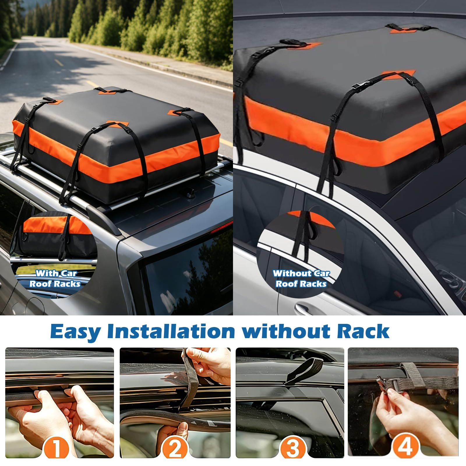 Borsa da tetto per auto, 400 l, impermeabile, con portapacchi, morbido portapacchi con tappetino antiscivolo, serratura, 6 ganci per porte e custodia, per SUV, viaggi, vacanze