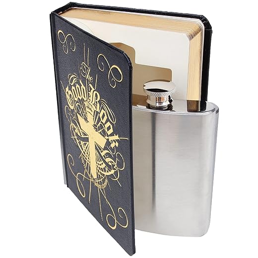 Suck UK 4 oz Stainless Steel Secret Hip Flask / 120ml Flachmann aus rostfreiem Edelstahl versteckt in "The Good Book" - Neuartige Geschenkidee und Getränkebehälter