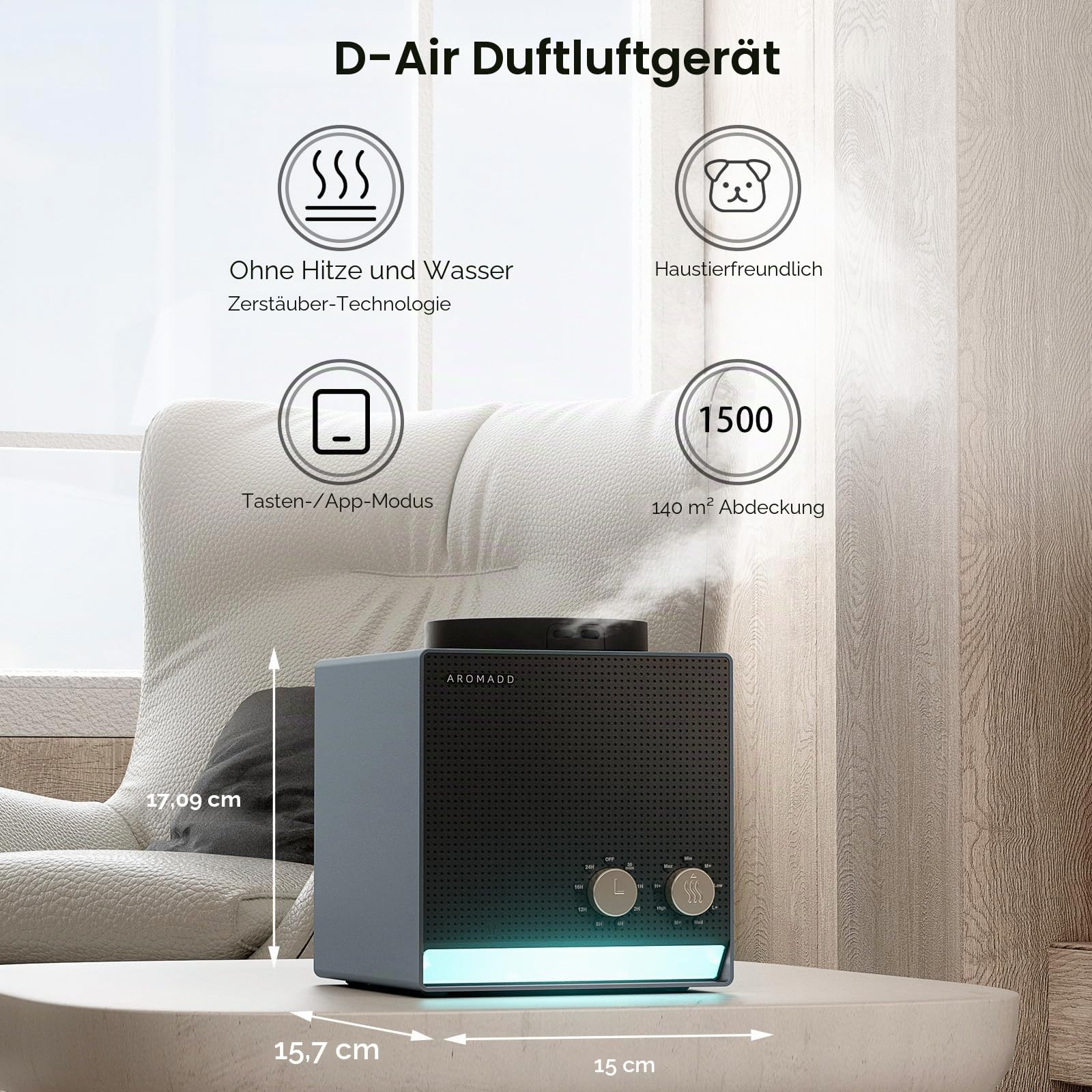 AROMADD Wasserloser Duftdiffusor für Zuhause, Kaltluft-Technologie | Einstellbare 8 Timer, 9 Duftstufen, Hotel Collection Diffusor für Zuhause & Büro, Schwarzes Titan