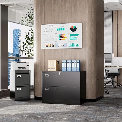 Miniatura 61 de Archivador de 4 cajones con cerradura, archivadores de metal, archivador vertical pequeño archivador de acero con cerradura para oficina en casa