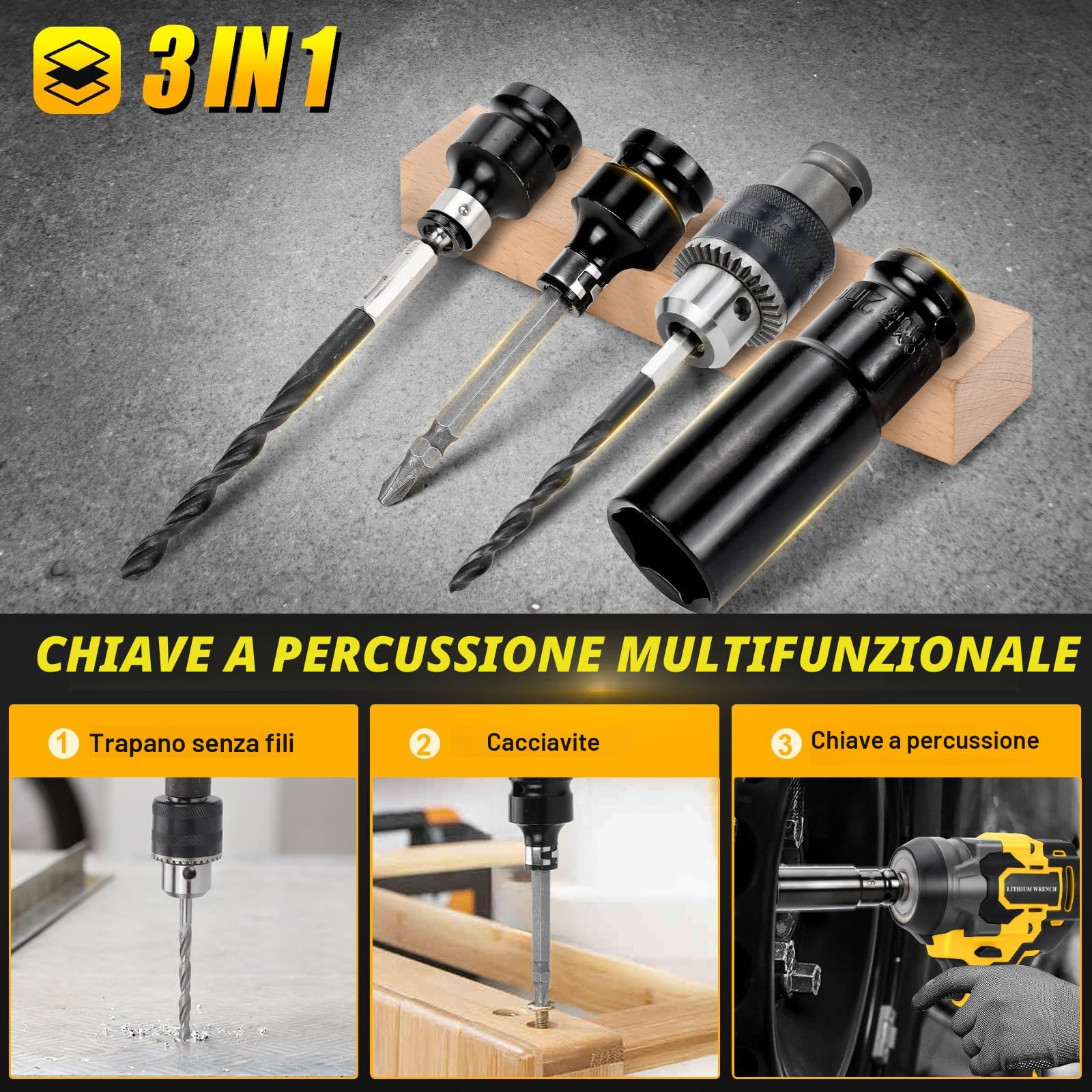 Chiave a impulsi senza fili compatibile con Dewalt 20V 18 V, 650 Nm, Avvitatore A Impulsi a batteria, 1/2" Elevata Avvitatori a Massa Battente chiave con chiave a bussola, adattatore (senza batteria)