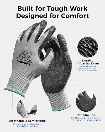 Miniatura 2 de toolant Guantes de trabajo, guantes de goma de látex arrugado para construcción, jardinería, almacén