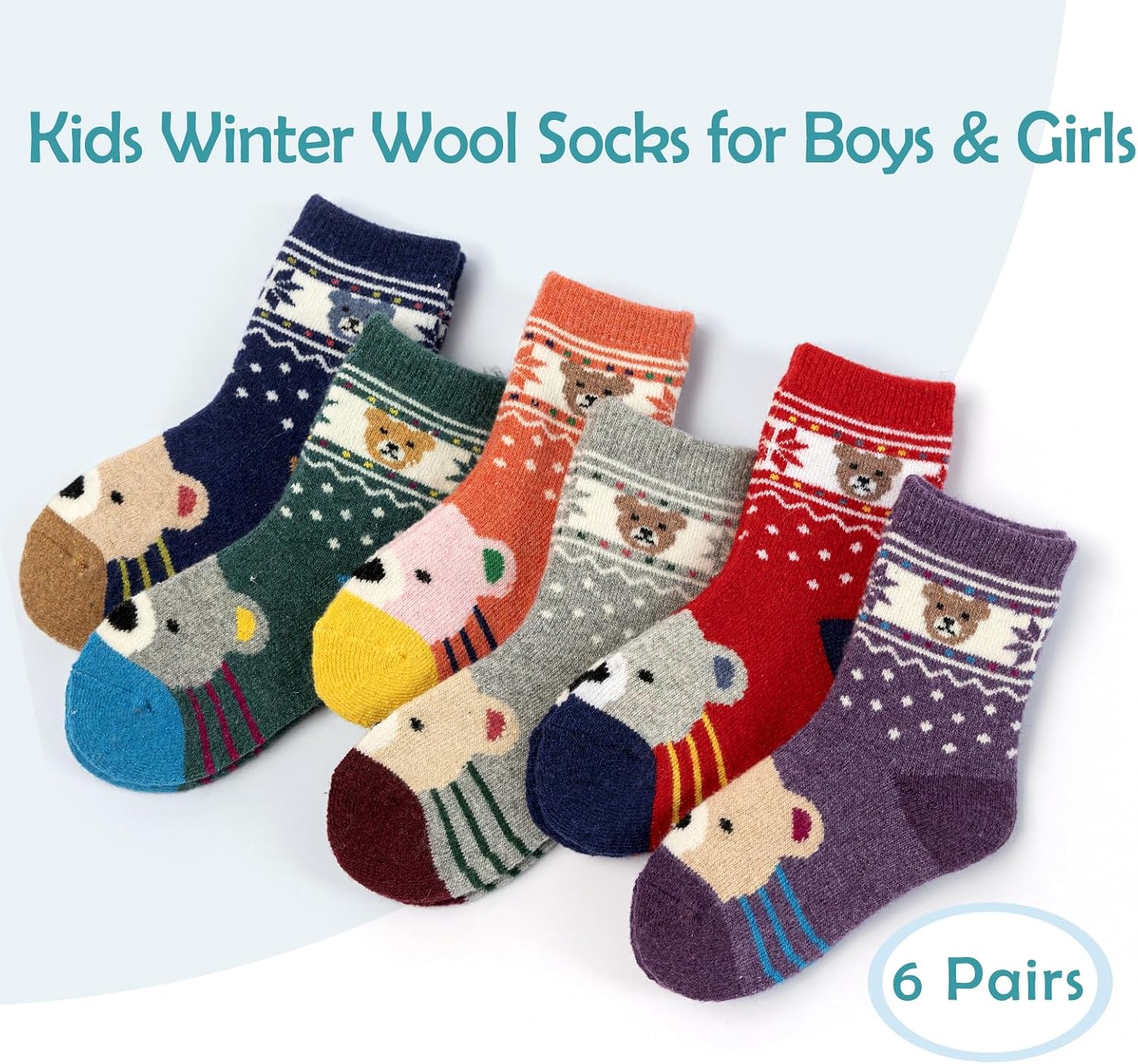 Moon Tree Boys Wool Socks Kids Winter Warm Socks Thick Thermal Crew Socks for Girls 6 Pack