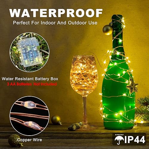 Miniatura 3 de Paquete de 2 guirnaldas de luces LED de 33 pies con 100 luces LED con 8 modos de temporizador remoto para exteriores, impermeables, alambre de cobre
