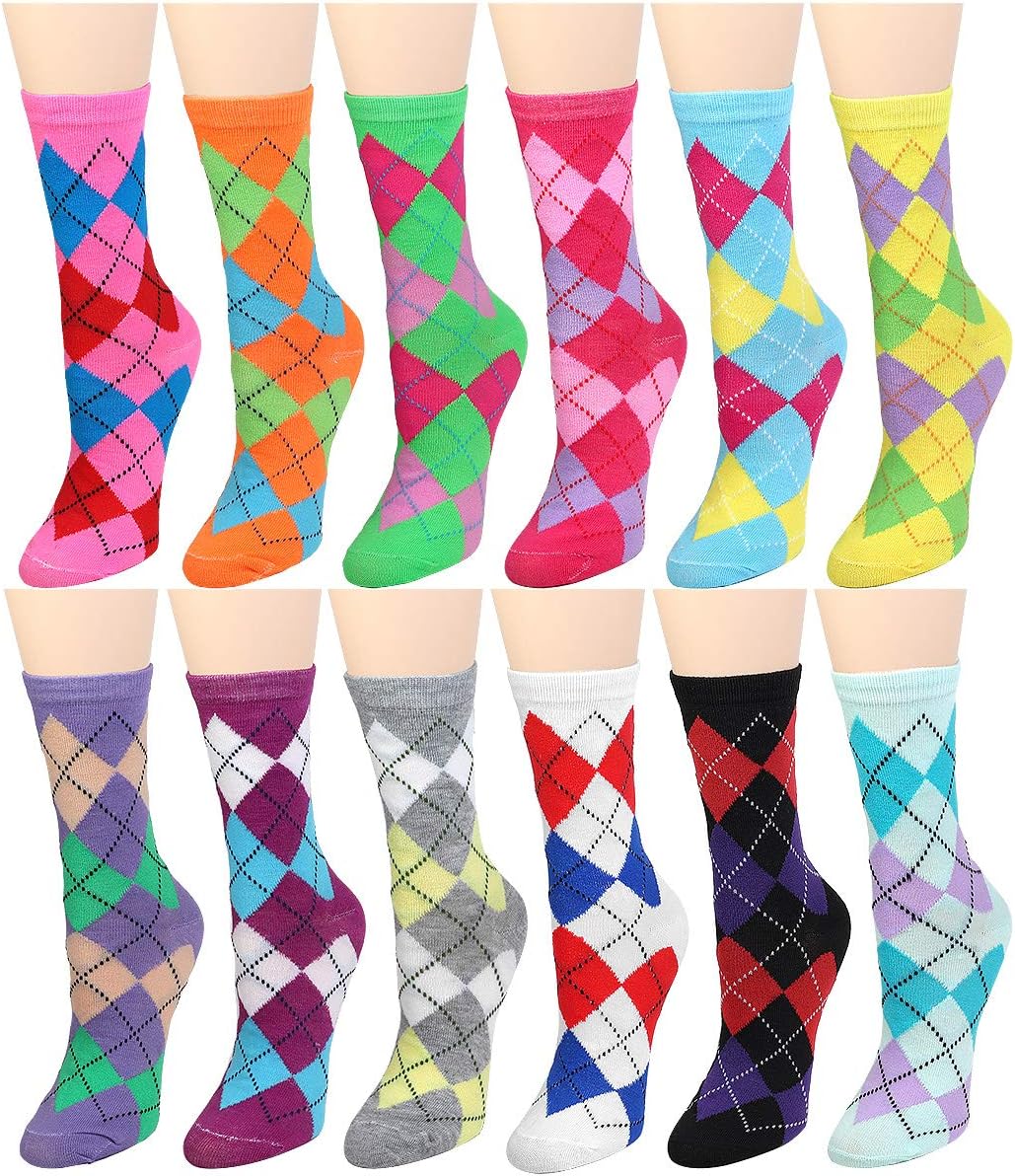 Falari 12 Pairs Women's Cotton Crew Socks Assorted Colors