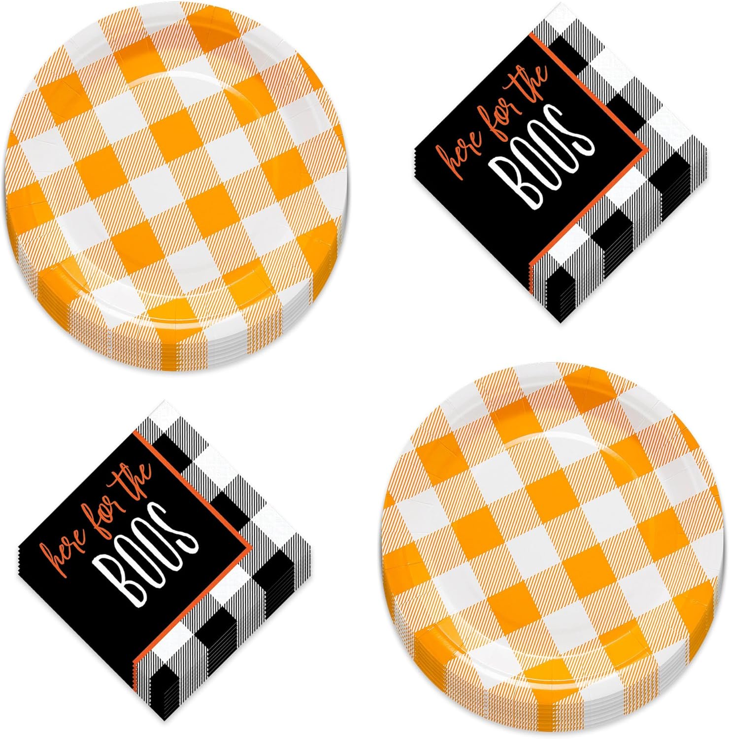 Halloween Party Supplies - Halloween Night Back & Pastel Pumpkin Paper Dessert Plates, Beverage Napkins, and Cups (Serves 16)