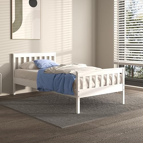 Urban Home Furniture Classic Shaker Style Farmhouse - Cama de plataforma de pino macizo rústica, base de madera maciza con soporte de listones de