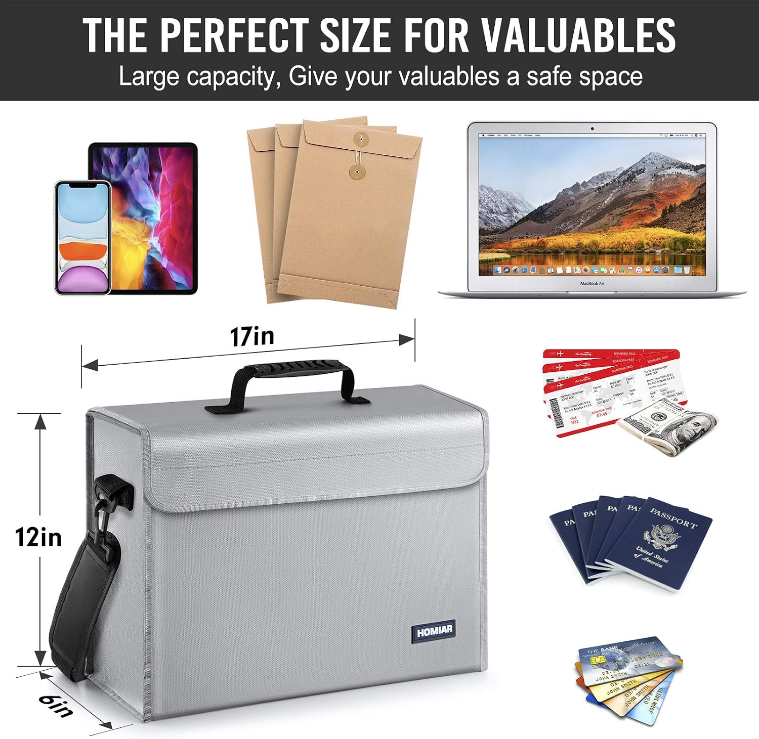 Fireproof Document Bags, XLarge (17"X12"X6") File Safe Storage Bag, Document Safe Fireproof Waterproof Box with Zipper, Non-Itchy Fire Safe Box for Laptop, Files, Money, Jewelry, Valuables