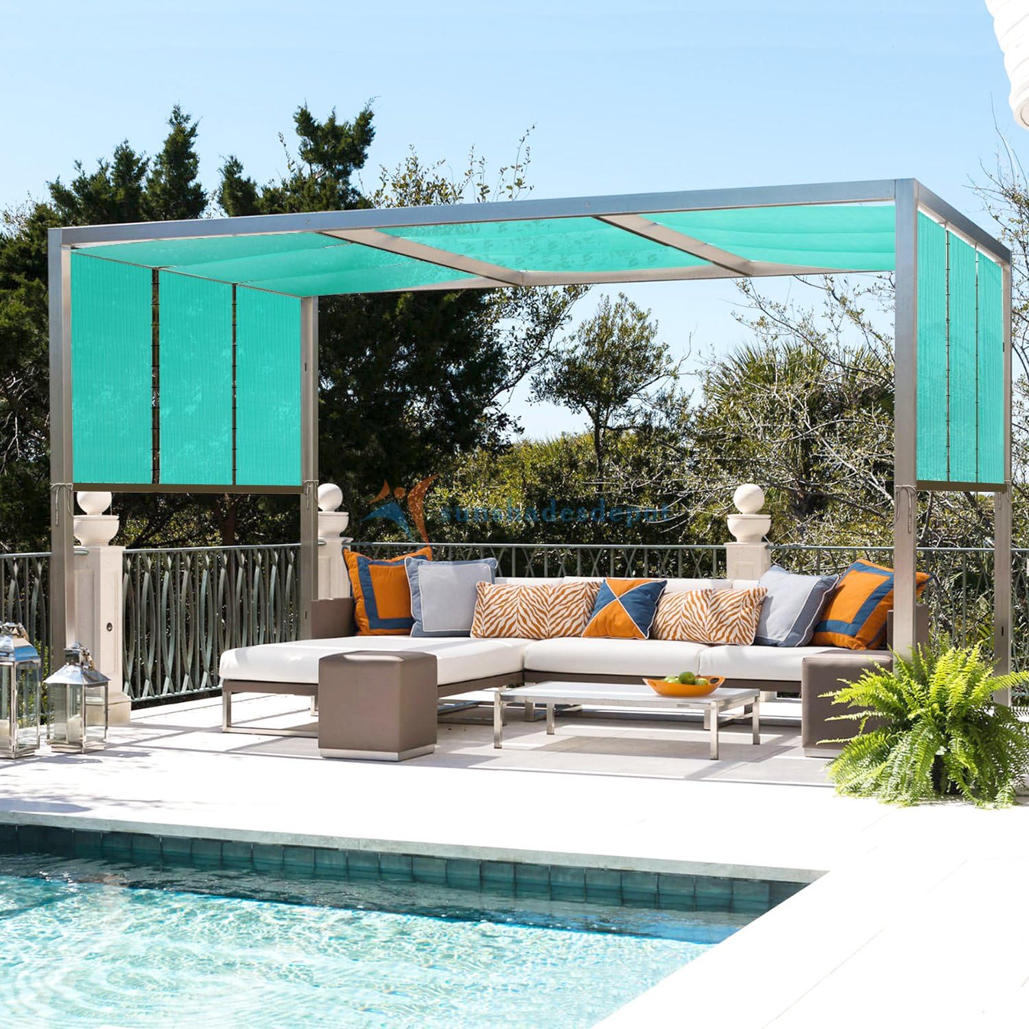 TANG 10' x 15' Shade Cloth with Grommets, Sun Shade Sail Rectangle Straight Side, UV Blocker Fabric Patio Canopy for Deck Carport Backyard Pergola Cover, Turquoise