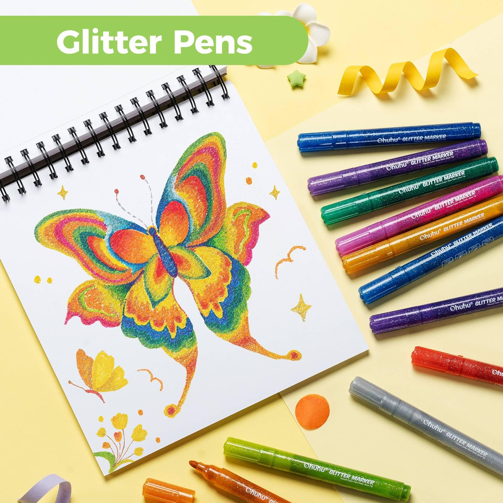 Ohuhu Glitter Markers Pen: 12 Glitter Colors Nederlands