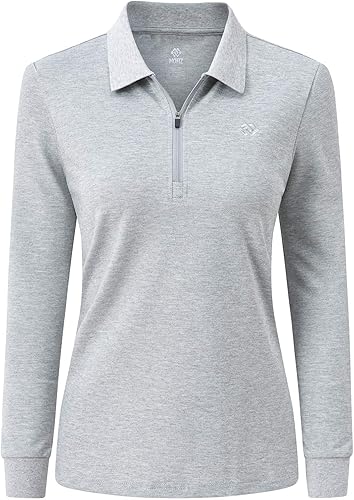 Miniatura 7 de JINSHI Camisa polo de golf para mujer manga larga con cremallera deportiva de secado rápido atlética casual para tenis ajuste ajustado