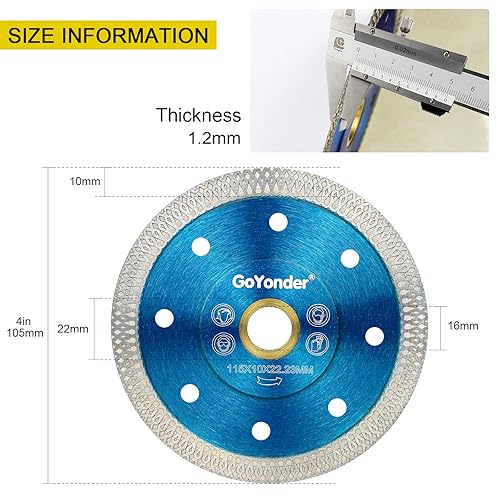 Miniatura 17 de GoYonder Diamond Blade 7 inch Super Thin Diamond Saw Blade, Tile Blades 7" for Cutting Porcelain Tiles, Granite Marble Ceramics (7"-Blue)