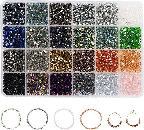 QUEFE 2688 cuentas de bicono galvanizadas de 0.157 pulgadas de 24 colores para hacer pulseras de joyería, cuentas brillantes para hacer joyas,