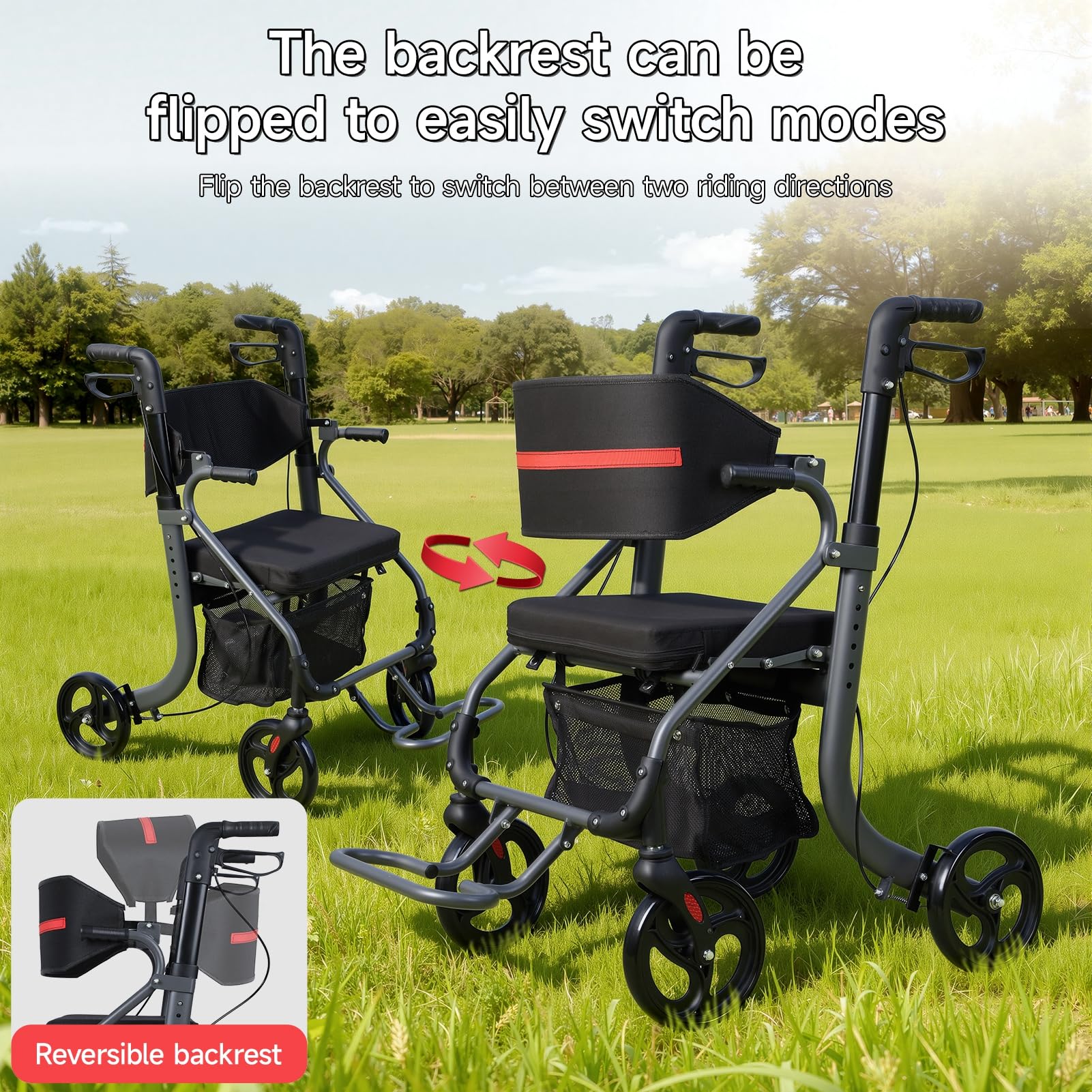 Andador plegable ligero para personas mayores de 8 pulgadas, altura regulable de 31 a 36 pulgadas, sistema de frenado doble, ruedas de goma de 360°, aluminio, capacidad de carga de 100 kg, color