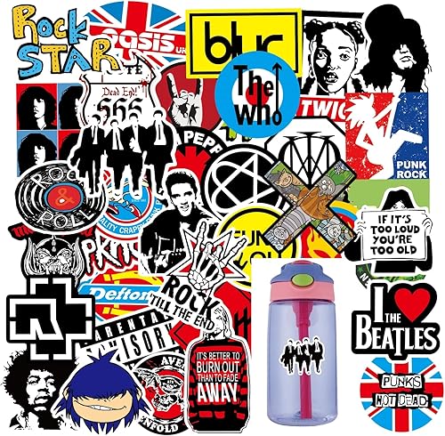 100 calcomanías para botellas de agua de la marca rock, banda mental, punk rock and roll, calcomanías de música para patinetas, portátiles,