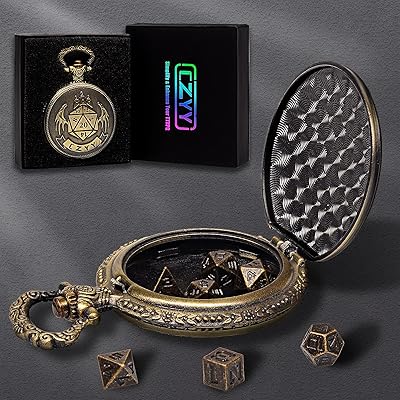 DND 6mm Micro Polyhedral Dice Set with Pocket Watch Shell Case Perfect for Dungeons and Dragons, Tabletop RPG and Cards Board Games (Bronze)
