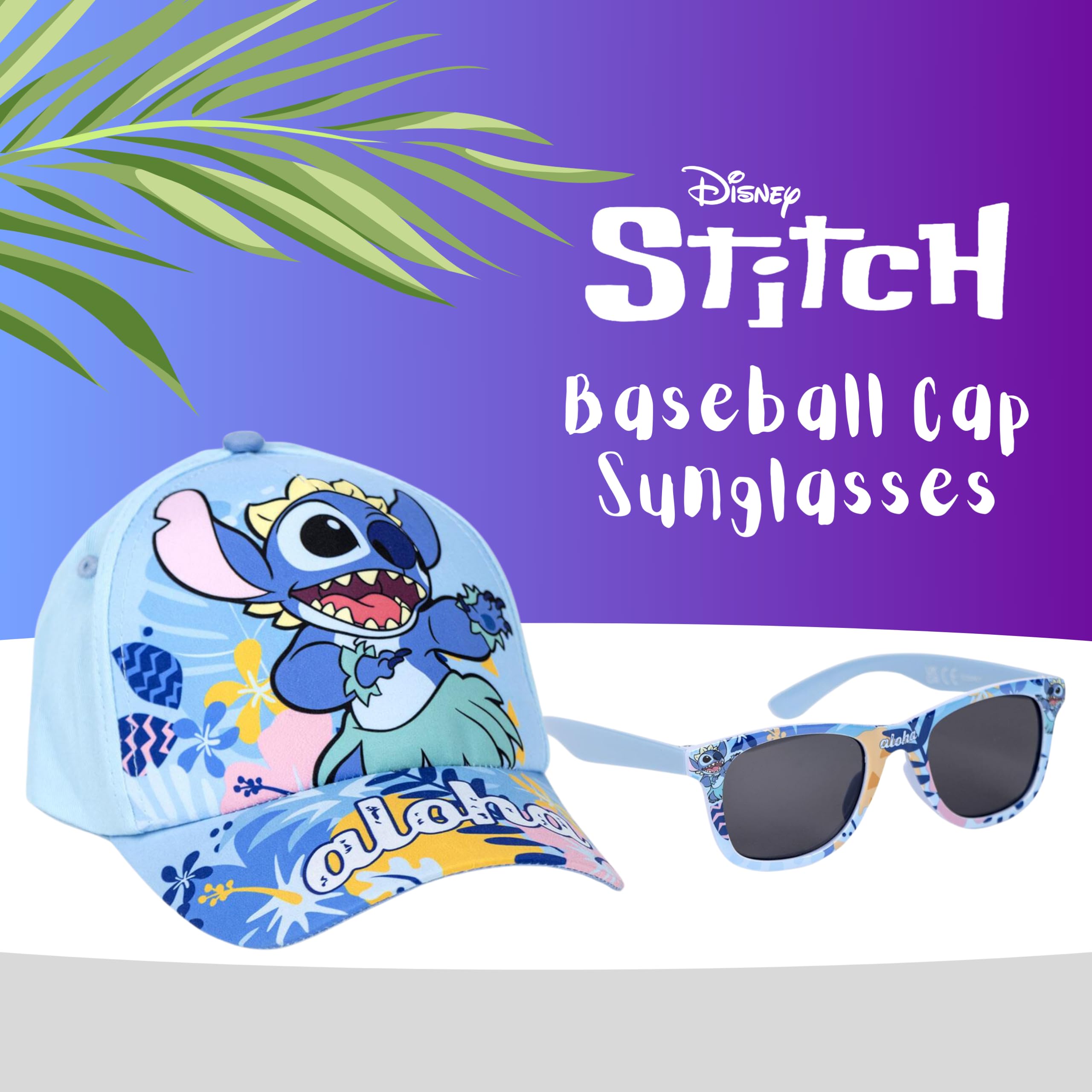 Disney Stitch okulary przeciwsłoneczne i kapelusz dla dziewcząt, ochrona przed promieniowaniem UV, ramka z tworzywa sztucznego, pół, do noszenia na co dzień, dla dziewcząt
