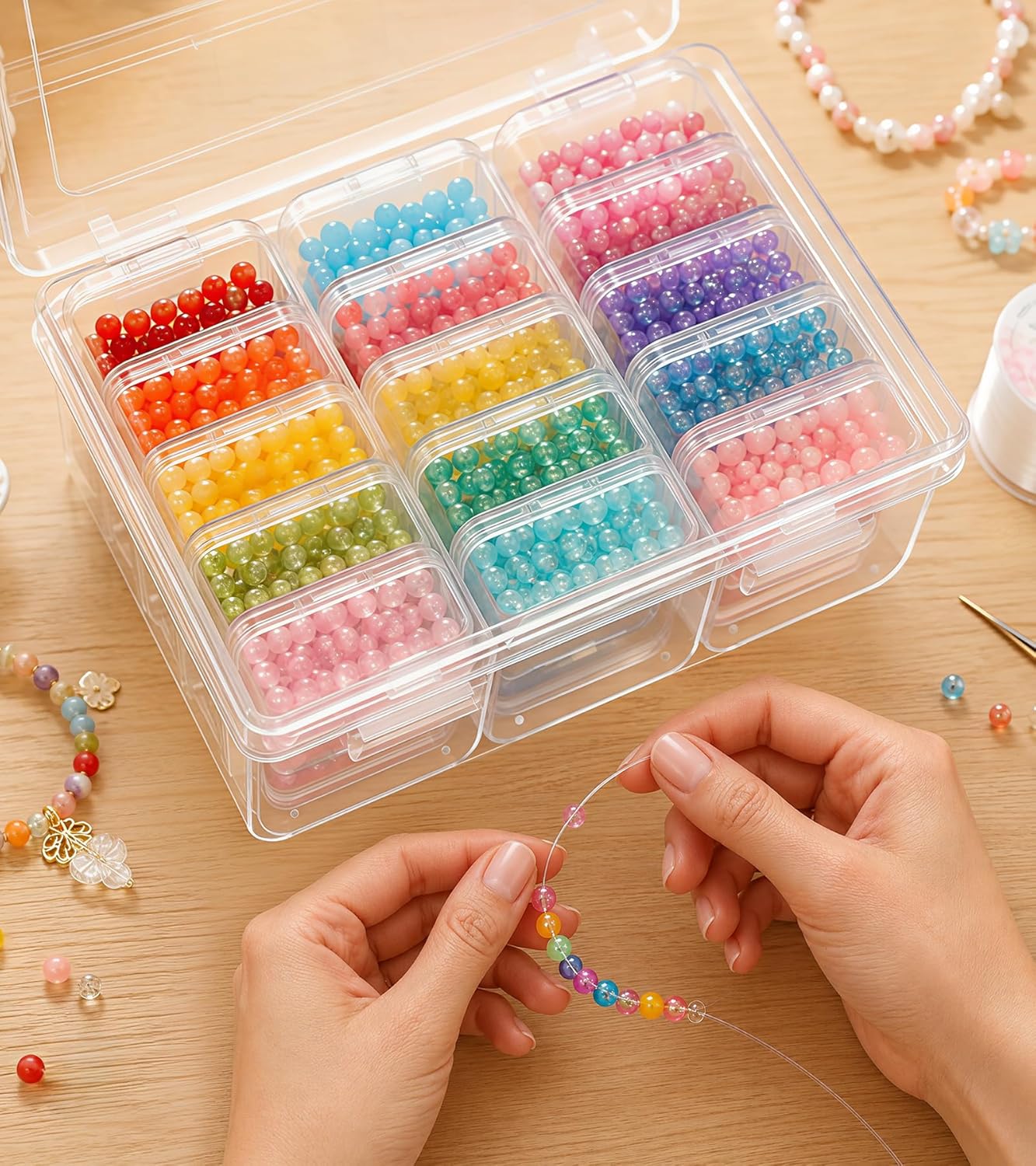 2 Pack Bead Organizer Box with 30 Mini Clear Storage Containers, Portable Craft Storage Case with Hinged Lid for Beads, Jewelry, DIY Crafts, Screws, Small Parts & Multi-Purpose Travel Organizers