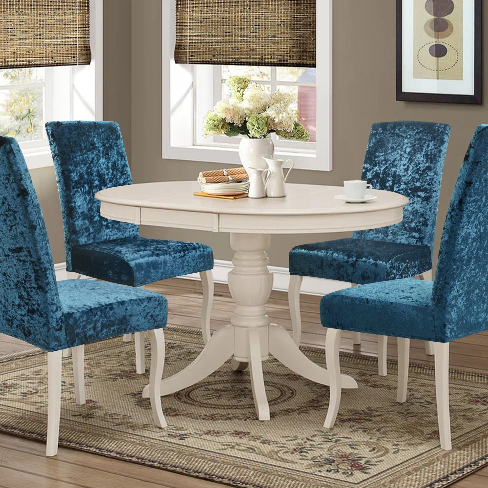 Alishomtll Lot De 4 Housses Chaise Velours Froissé | Housses Élastiques Lavables Pour Salle à Manger, Mariage - Champagne