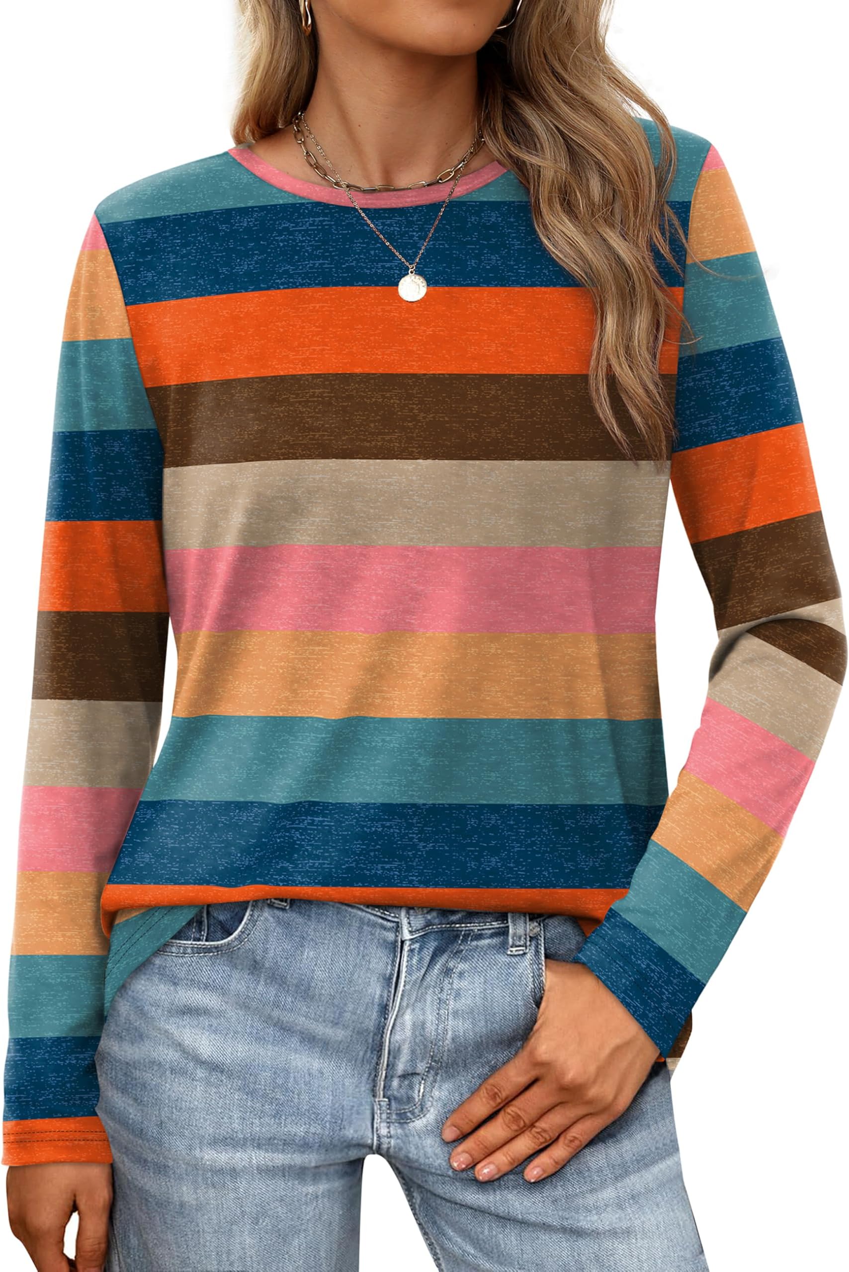 Long Sleeve Shirts for Women Casual Crew Neck Basic Fall Tops Loose Fit Comfy