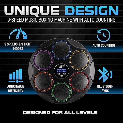 Miniatura 4 de Entrenador de boxeo musical Beatbox, 9 velocidades y 9 modos de luz, sincronización Bluetooth, conteo automático y cuerpo ABS duradero para