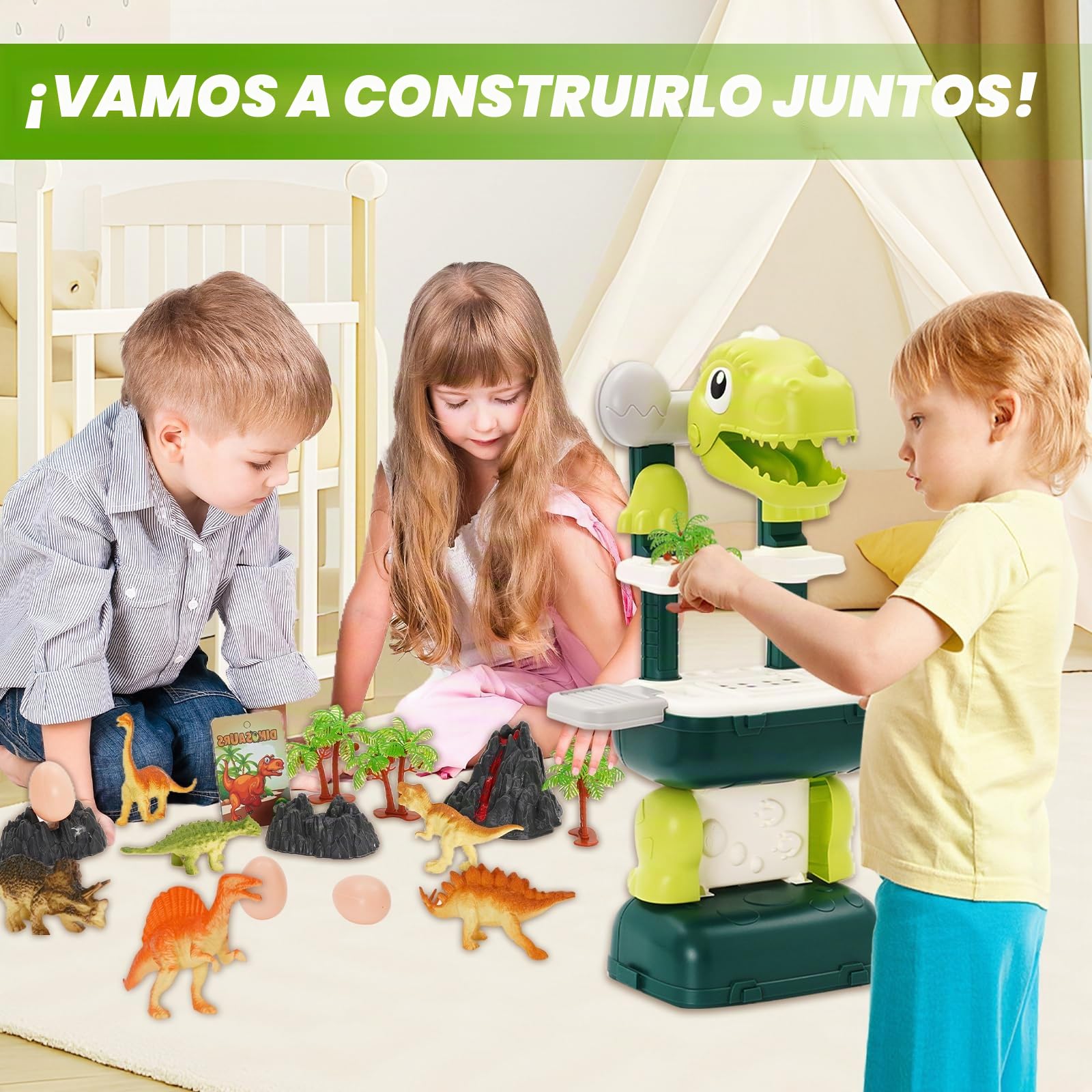 Dinosaurios Juguetes para niños de 3 a 8 años.22PCS Realistas de Dinosaurios con Volcán, Juguetes de Dinosaurio,Huevo de Dinosaurio y Caja de Almacenamiento.Regalo para Niños y niñas