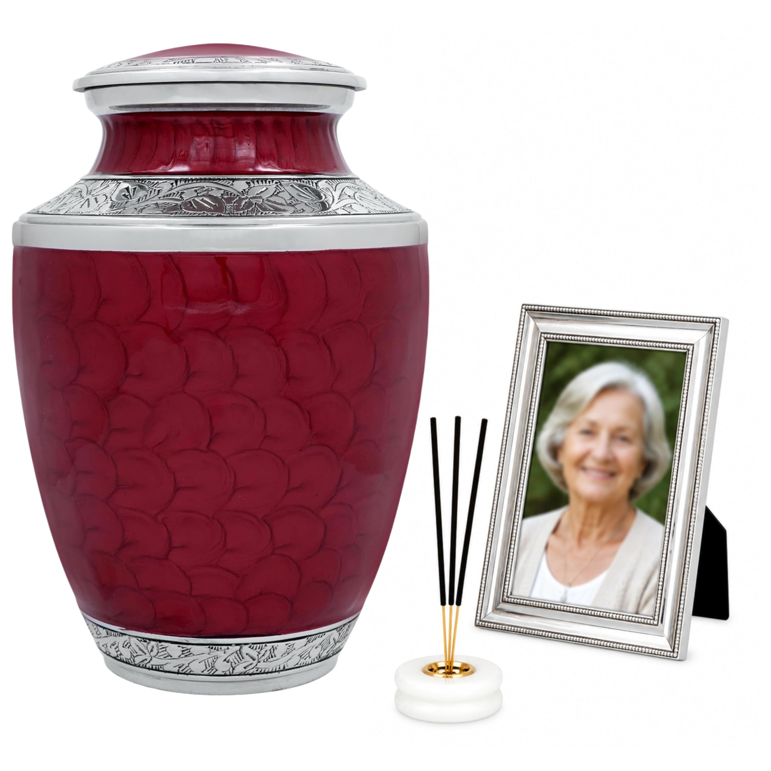 CLEENTABLE Memorials Cremation Urns for Adult - Adult Funeral Urn Handcrafted - Handcrafted Cremation Urn, Large Burial Urns for Ashes Adult - Deep Maroon