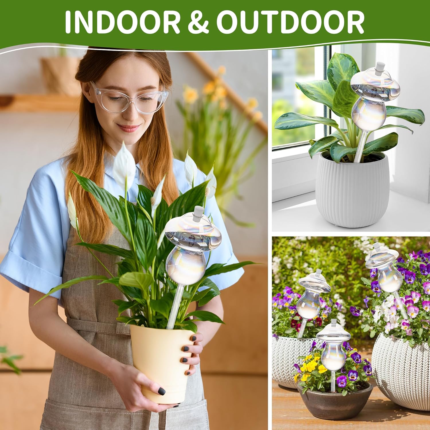 11 oz Up Large Plant Watering Globes, Self Watering Planter Insert, Glass Plant Watering Devices, Mushroom Self Watering Globes, Automatic Watering Bulbs for Indoor Outdoor Plants (Large 4-Pack)