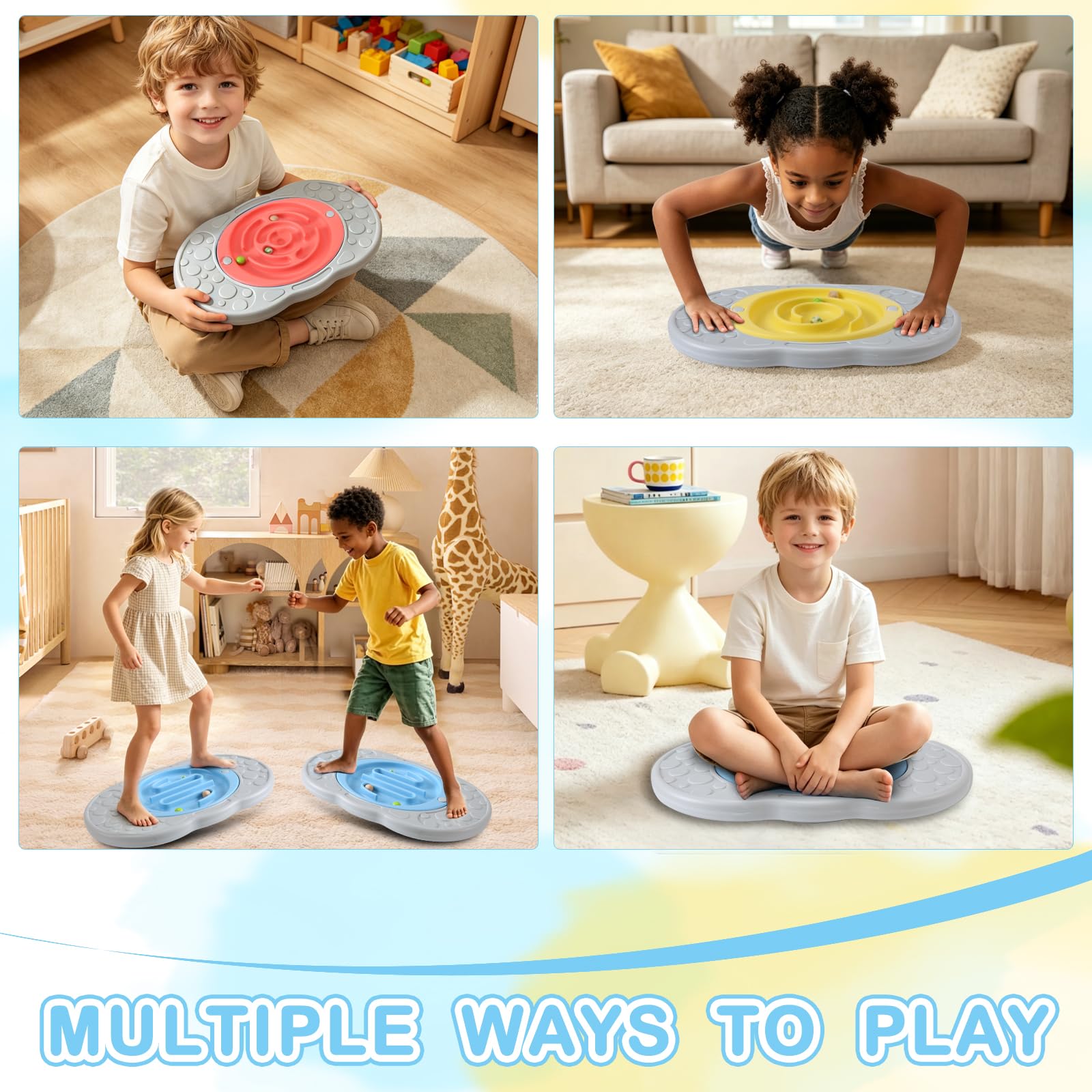 Balance Board mit Labyrinth für Kinder, Labyrinth Wackelbrett Schaukelwippe Sensorisches Training mit 2 Bällen & 2 Ersatz-Labyrinthscheiben, rutschfeste Pedale Indoor Outdoor für Jungen