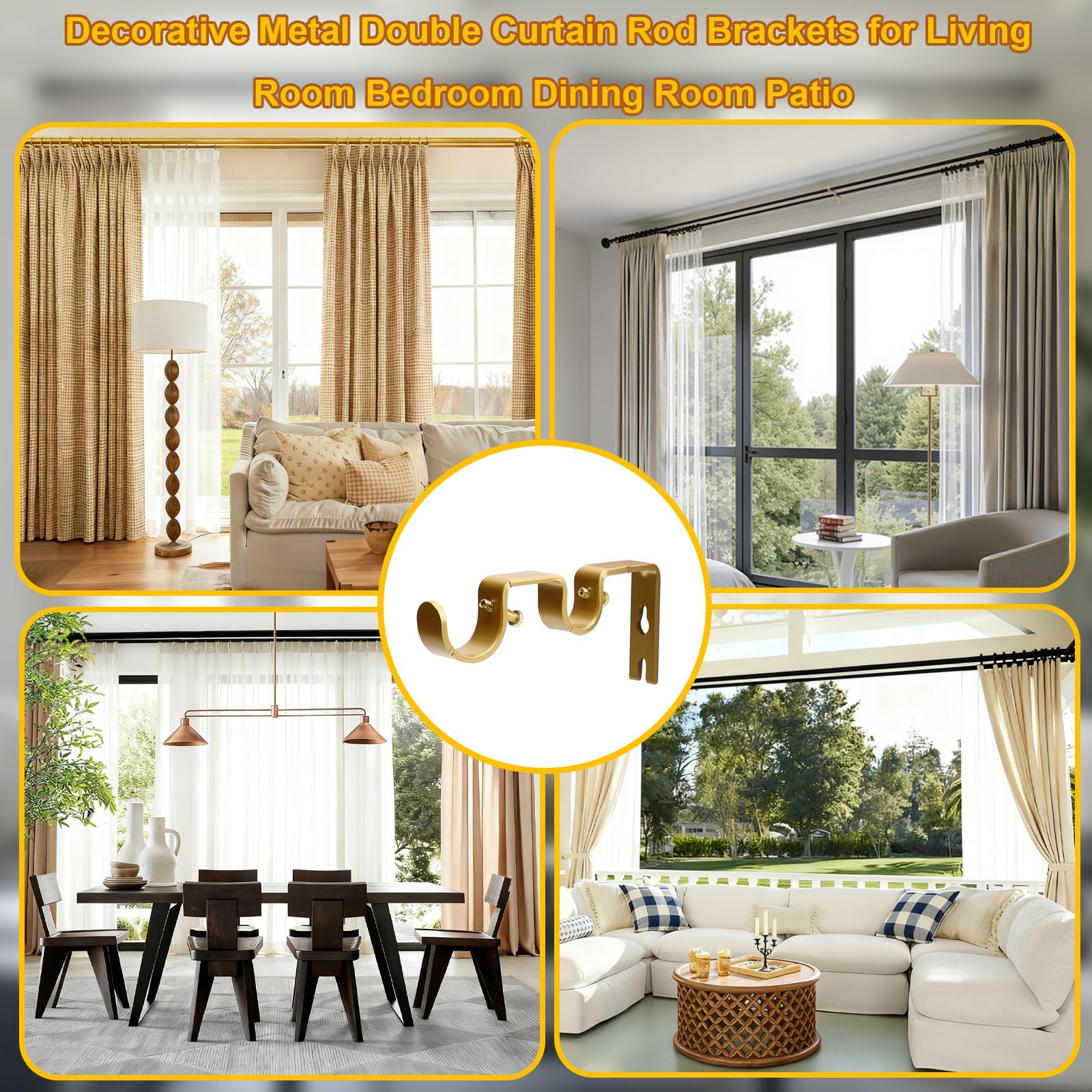 Double Curtain Rod Brackets - Gold Finish -8