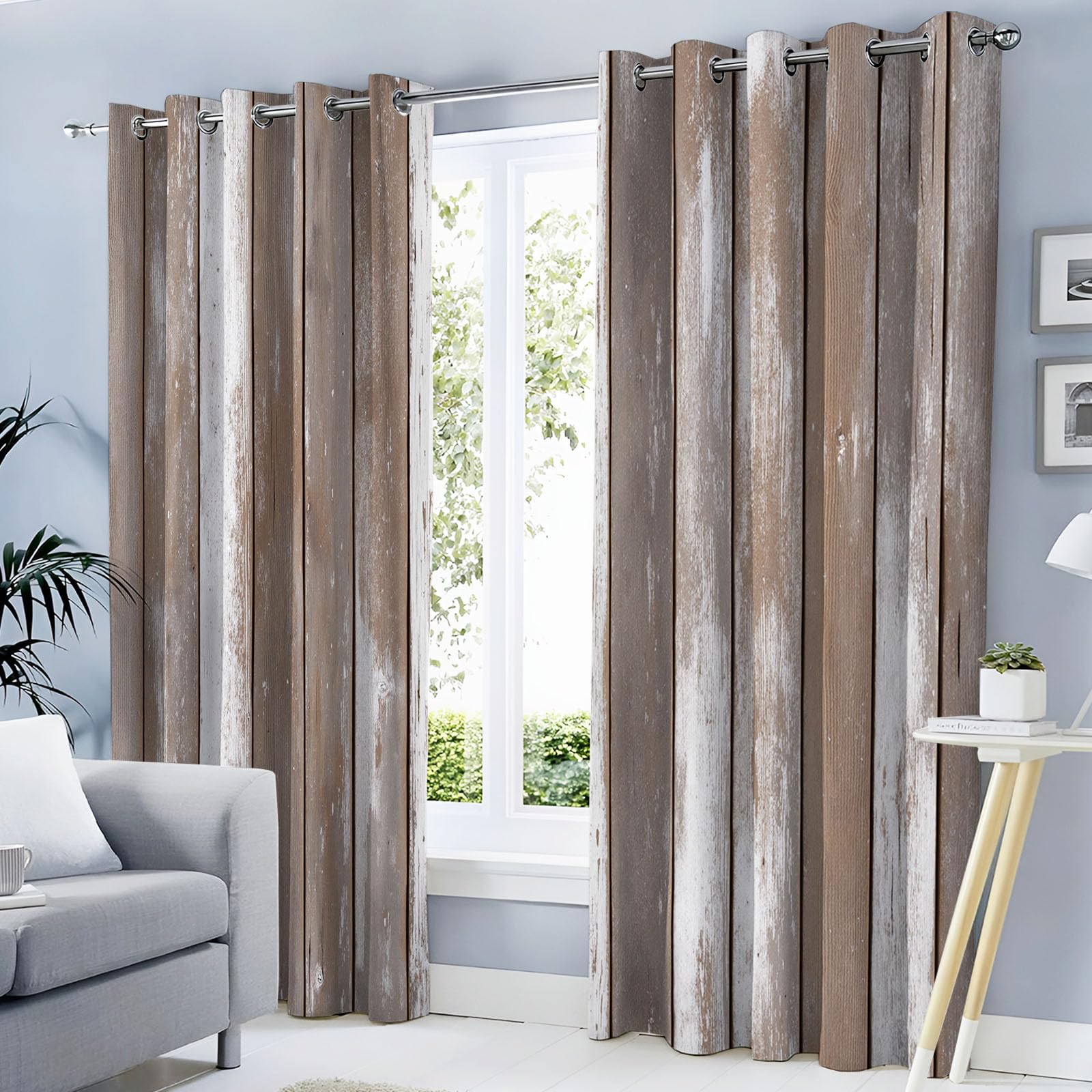 Rideaux grain de bois rétro 140x260 cm double isolant thermique