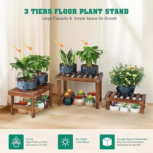 Miniatura 2 de Soportes de Plantas de 3 Niveles Pequeños para Interior y Exterior, Estante para Plantas y Macetas de Madera, Estantes de Escalera de Esquina