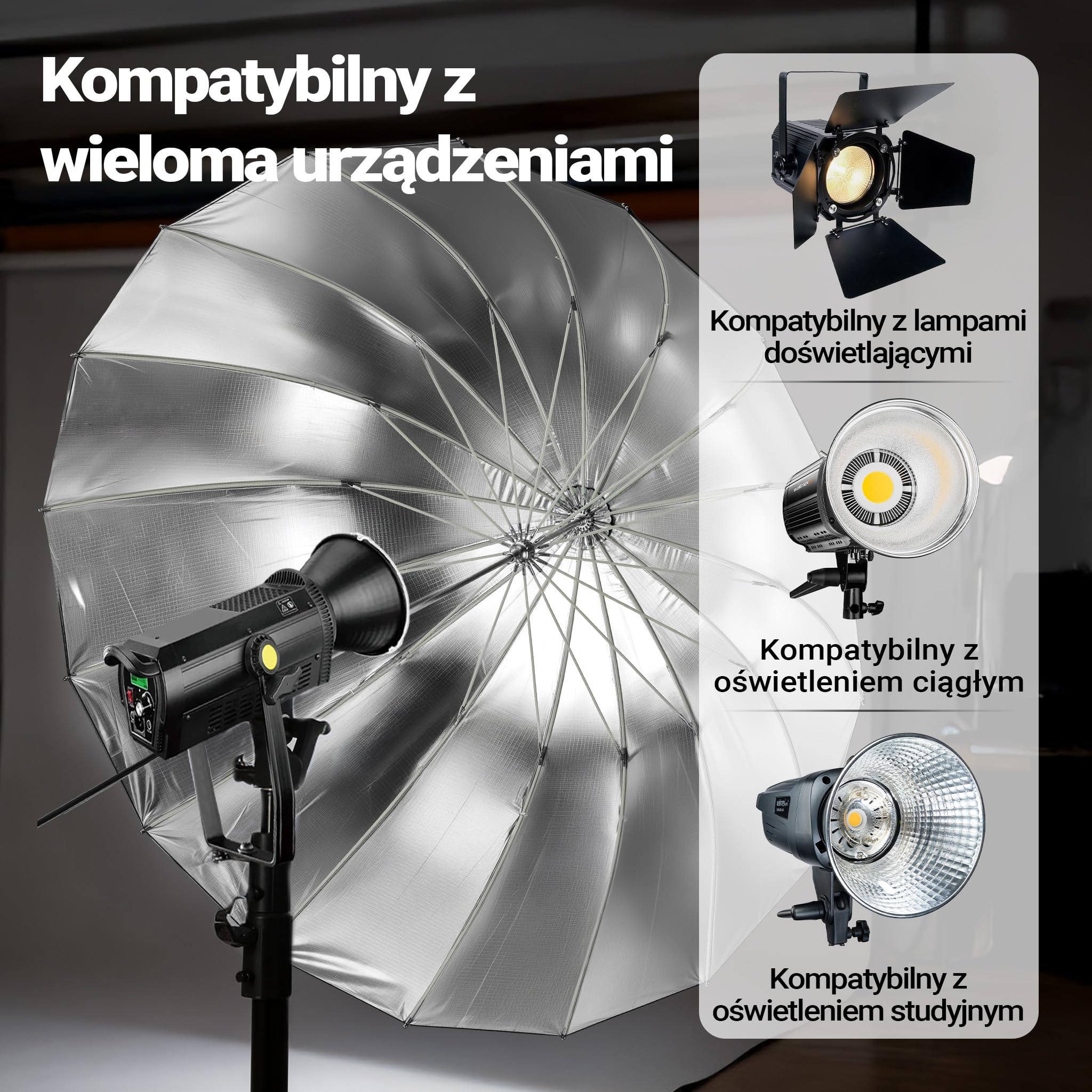 Walimex pro Parasolka refleksyjna paraboliczna czarno-srebrna Ø 105 cm do ukierunkowania światła