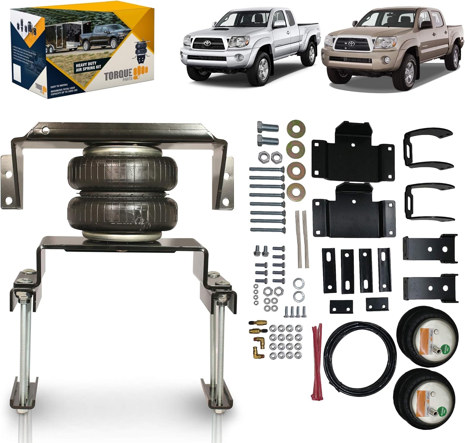 TORQUE Airbag Air Bag Suspension Kit for 2005-2023 Toyota Tacoma 2WD 4WD and Prerunner 2WD Rear Helper Bag Spring Towing 5000 lbs (Replaces Firestone Ride Rite 2407) (TR2407)