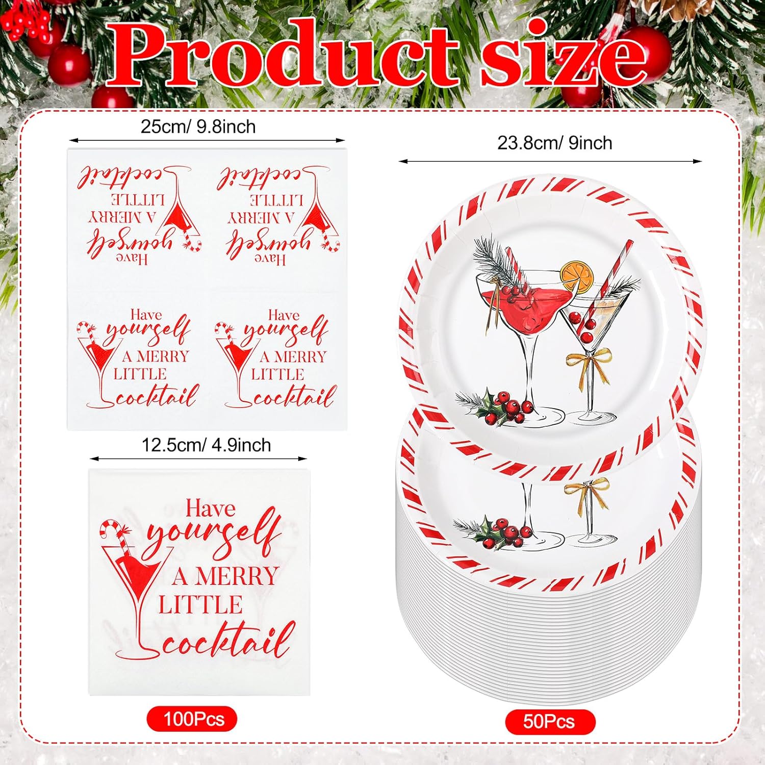 Havawish 150 Pieces Christmas Party Supplies Christmas Martini Paper Plates and Napkins Sets Have Yourself a Merry Little Cocktail Plates and Napkins for Xmas Winter Dinner Party Decorations