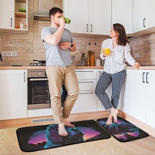 Miniatura 4 de Kitchen Mats for Floor 2 Piece Set Newfoundland Dog 80s Print, Anti Skid Cushioned Water Absorbent Kitchen Rugs Door Mat Floor Mats for Kitchen Sink