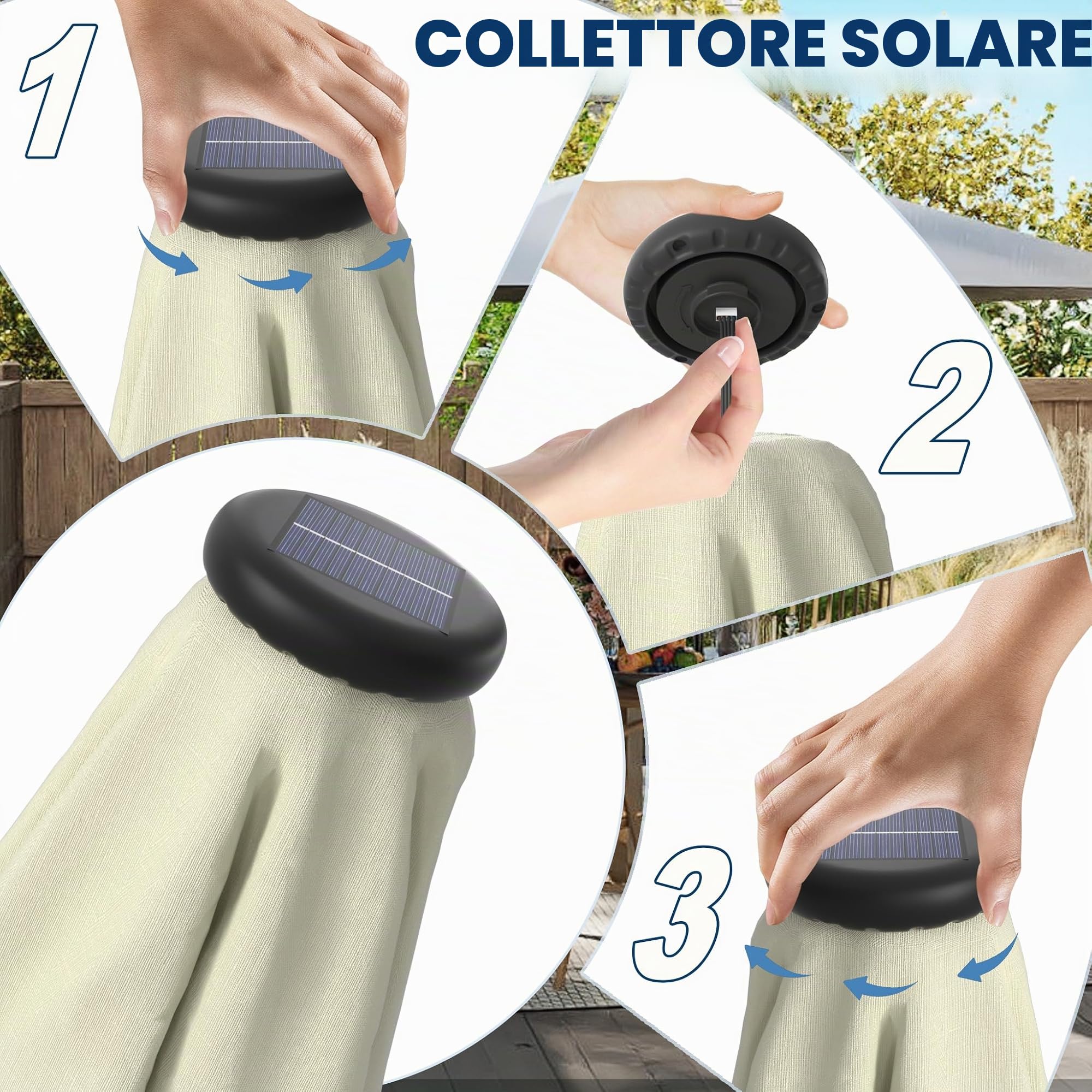 Froadp 350cm Ombrellone da Giardino con Manico Parasole in Alluminio Direzione di Inclinazione Regolabile Ombrello Ottagonale da Esterno Pieghevole per Balcone Terrazzo Spiaggia (Beige con LED)