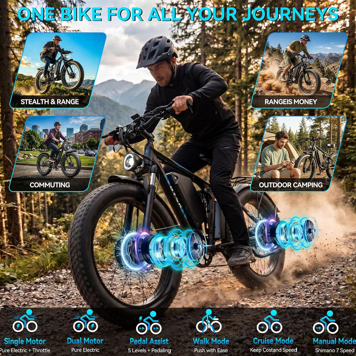 9000W Peak Dual Motor Ebike for Adults 47 MPH Fast Electric Bike, 58V Max-Output 1972 Wh Up to 105 Miles Ebikes,24" Fat Tire E-Bike,Full Suspension Electric Bicycle for Mountain Commuter