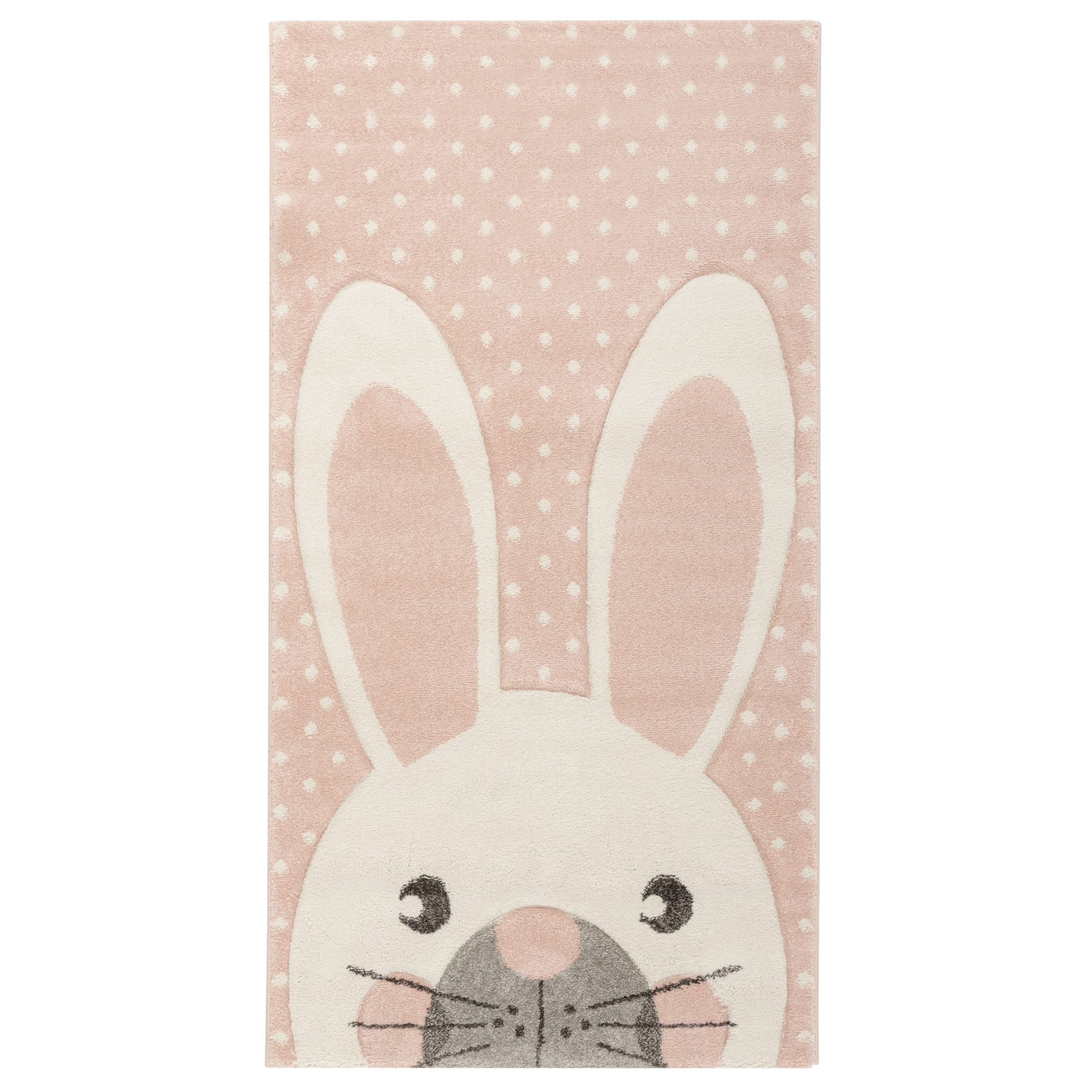 Baroni Home Alfombra Suave para Habitación Infantil, Alfombra Moderna de Pelo Corto, Alfombra de Colores Pasteles para Habitación Infantil, Lindo Conejo Rosa, 80x150 cm