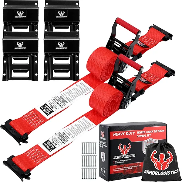 ARMORLOGISTICS Wheel Chock Tie Down Kit, Heavy Duty Trailer Tire Straps Kit for ATV, UTV, Lawn Mower, 4,400lb Max Break Strength