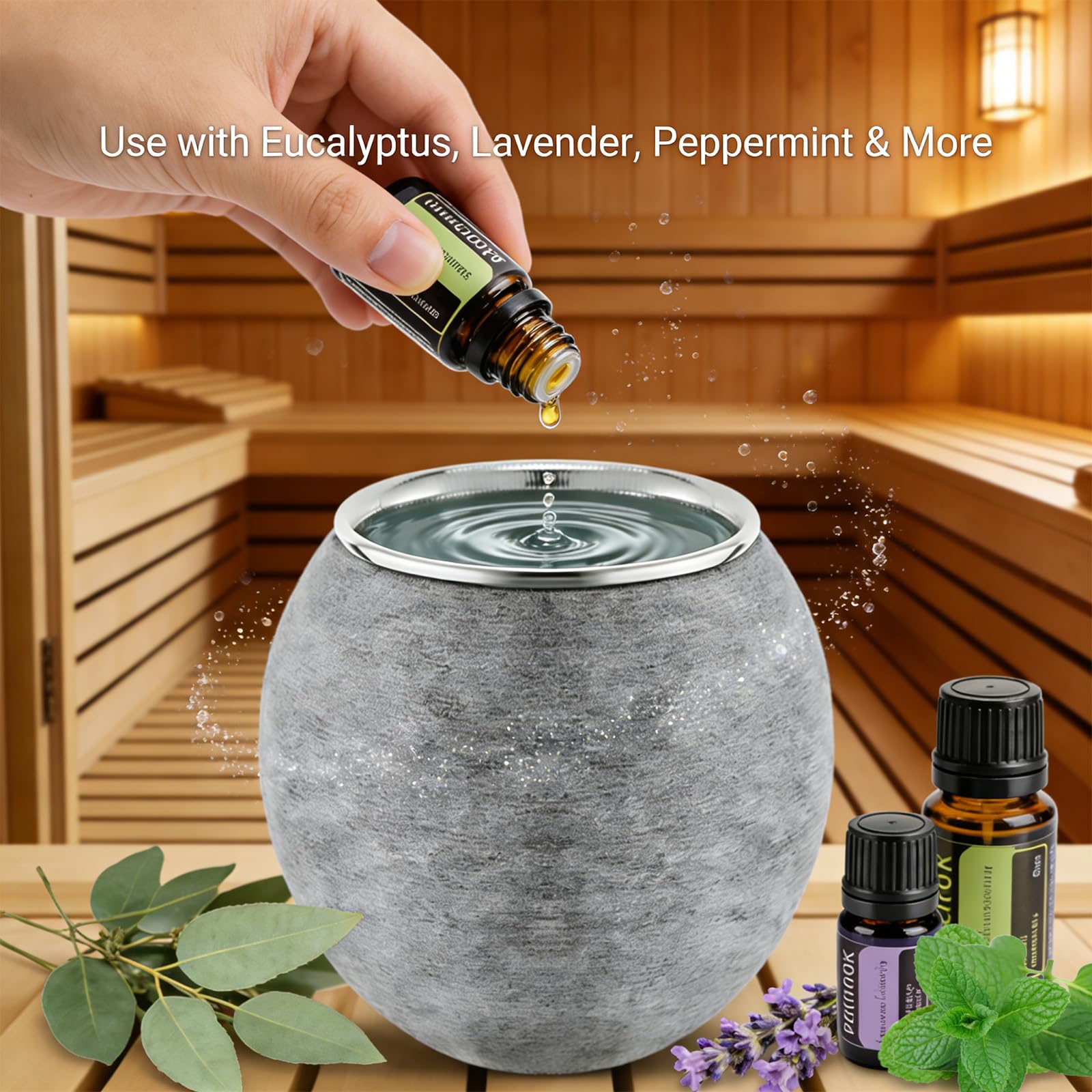 Difusor de aceites esenciales de sauna, taza de piedra de aromaterapia, cuenco pequeño de aromaterapia con difusor de acero inoxidable para spa, yoga, bienestar