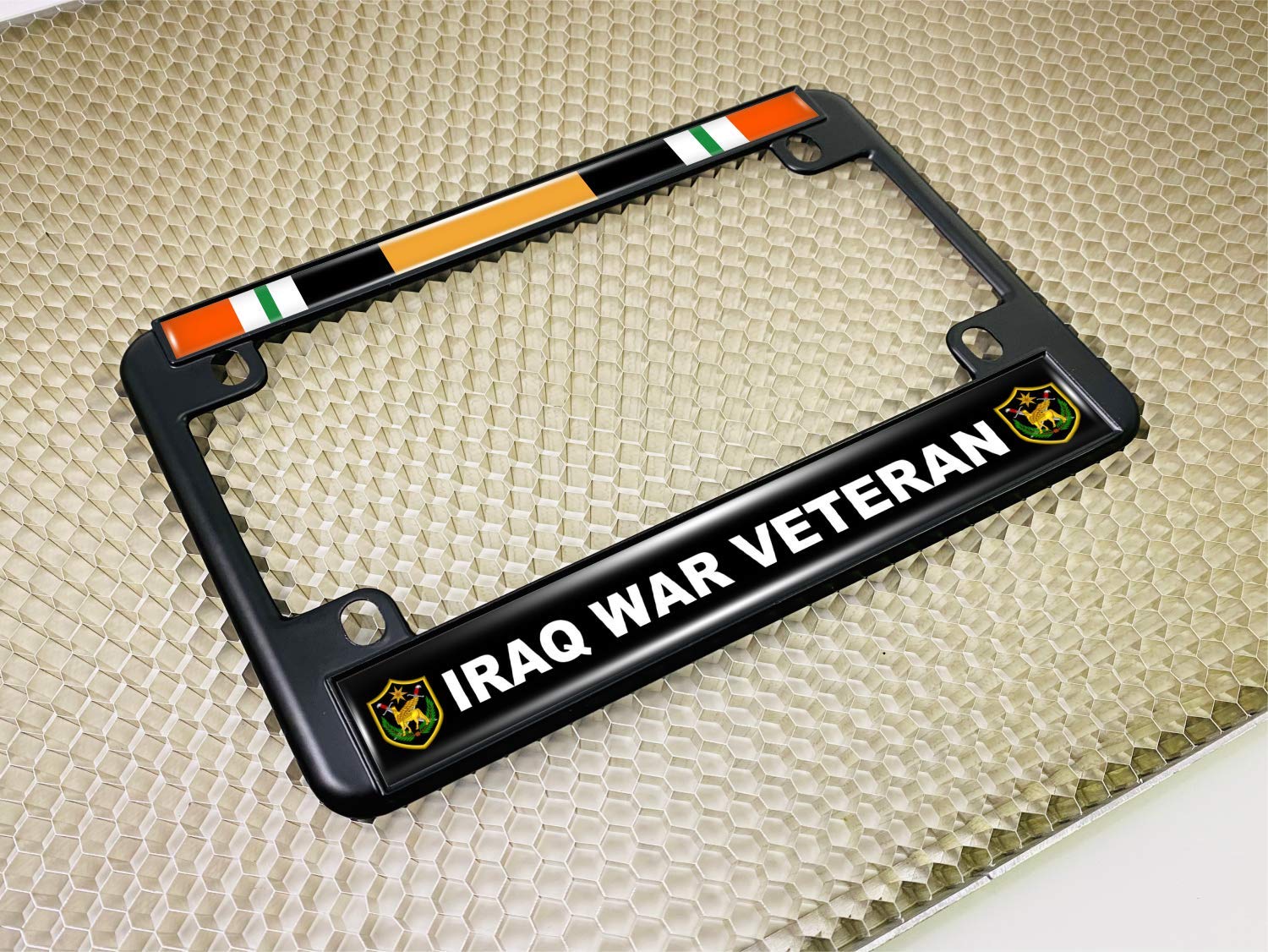 Motorcycle Metal License Plate Frame with Iraq War Veteran Design - Picture 6 of 18
