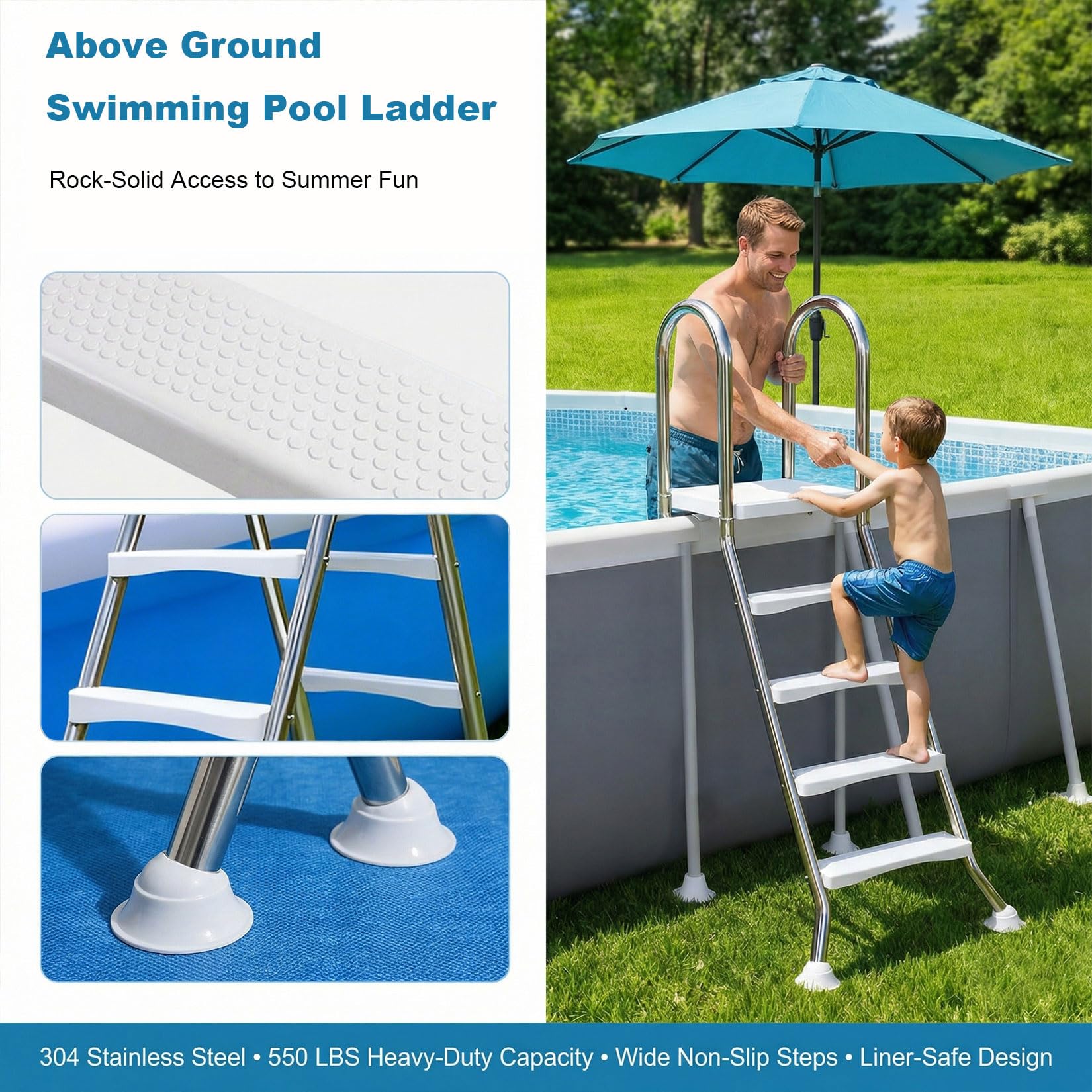 Seleziona Scala per Piscina Fuori Terra A-Frame Heavy Duty 85/110/135 cm Scala da Nuoto a 2/3/4 Gradini Scala a Doppio Lato in Acciaio Inossidabile 304 Scala Antiscivolo capacità 250 kg