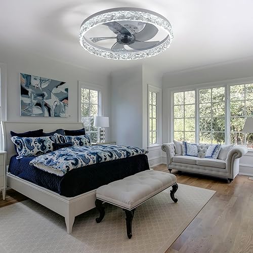 Miniatura 7 de FRIXCHUR Ventiladores de techo de 42 pulgadas, candelabros regulables, lámparas LED de cristal con luces y control remoto retráctil, ventilador de