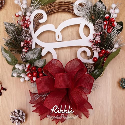 Miniatura 5 de Ribbli Cinta de arpillera roja con alambre, 1-12 pulgadas x 10 yardas, cinta de borde con alambre para lazo grande, corona, decoración de árbol,