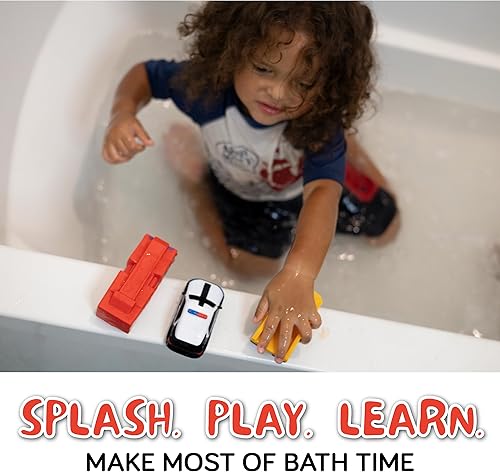 Miniatura 5 de SplashEZ Juguetes de baño para bebés sin moho, juguetes de baño sin agujeros para niños pequeños, juego de 6 autos para niños, juego de 6 vehículos