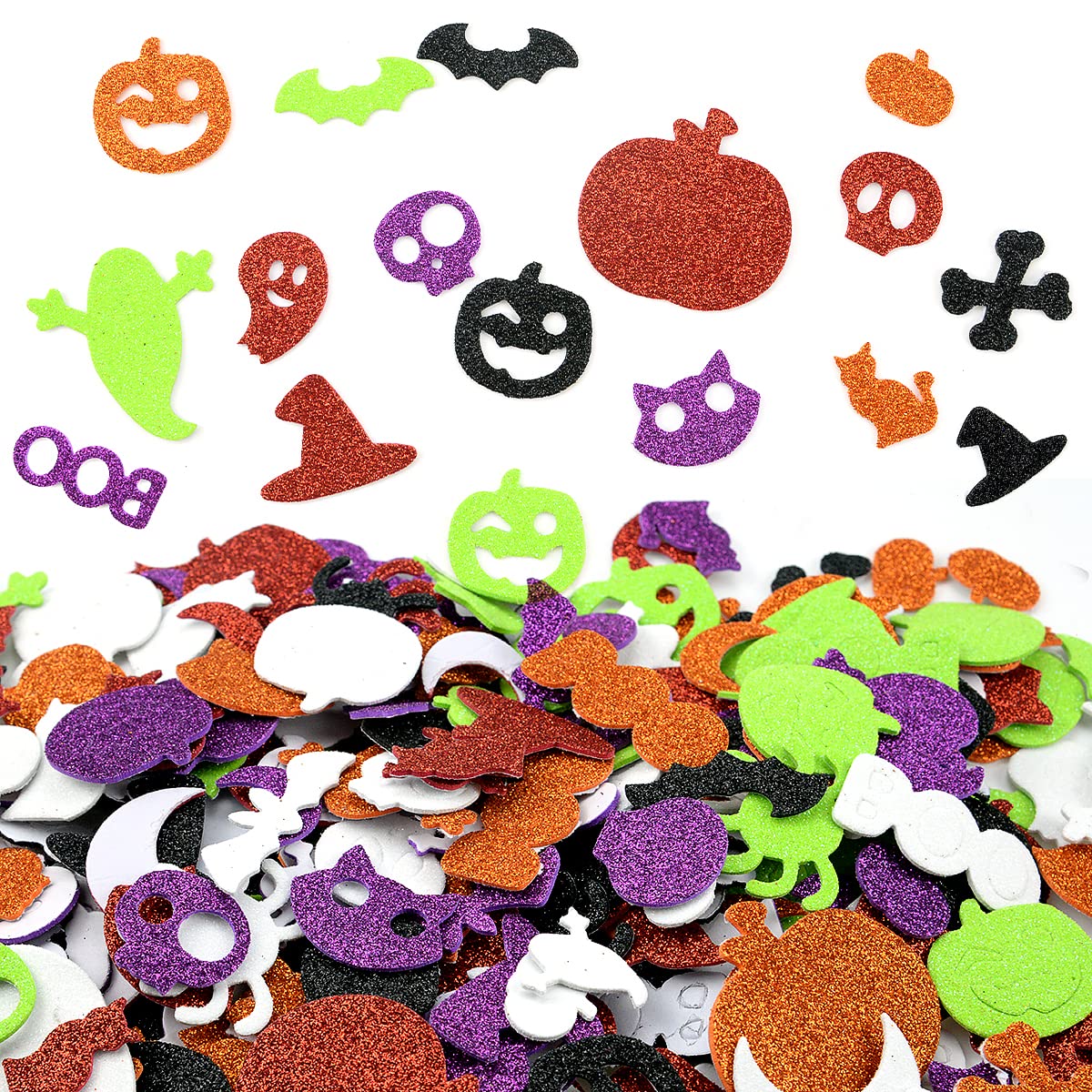 300 PCS Halloween Foam Stickers Self-adhesive Pumpkin Ghost Spider Bat Shape Stickers Garden Foam Stickers Halloween Craft Stickers for Kids to Decorate Collage, Cards & Craft Trick or Treat Toy