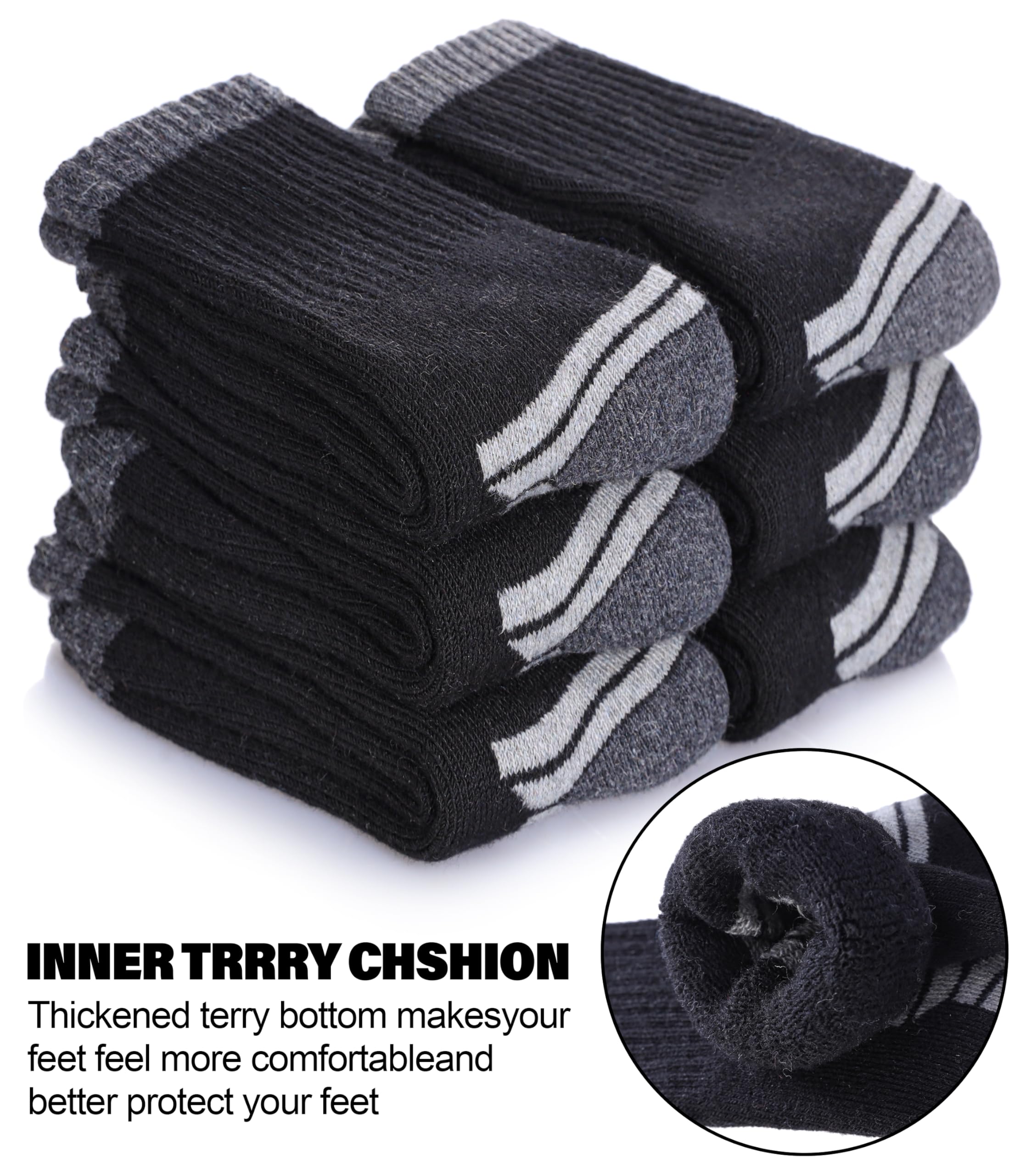 SDBING Lot de 6 paires de chaussettes de randonnée en laine mérinos pour enfants, garçons et filles, avec coussin épais et chaud