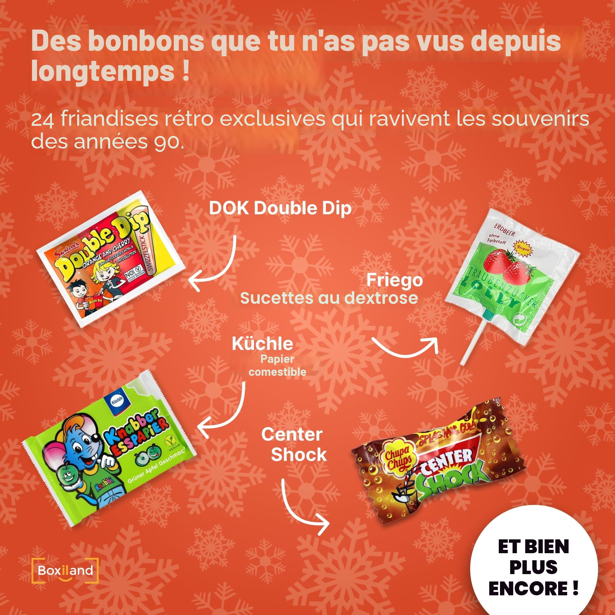 UMBRELLA® Calendrier de l’Avent Nostalgie Bonbons 2025 [RÉTRO VINTAGE] – 24 douceurs des années 80, 90 et 2000 – Calendrier de l’Avent pour savourer et se remémorer – Emballé à la main en Allemagne