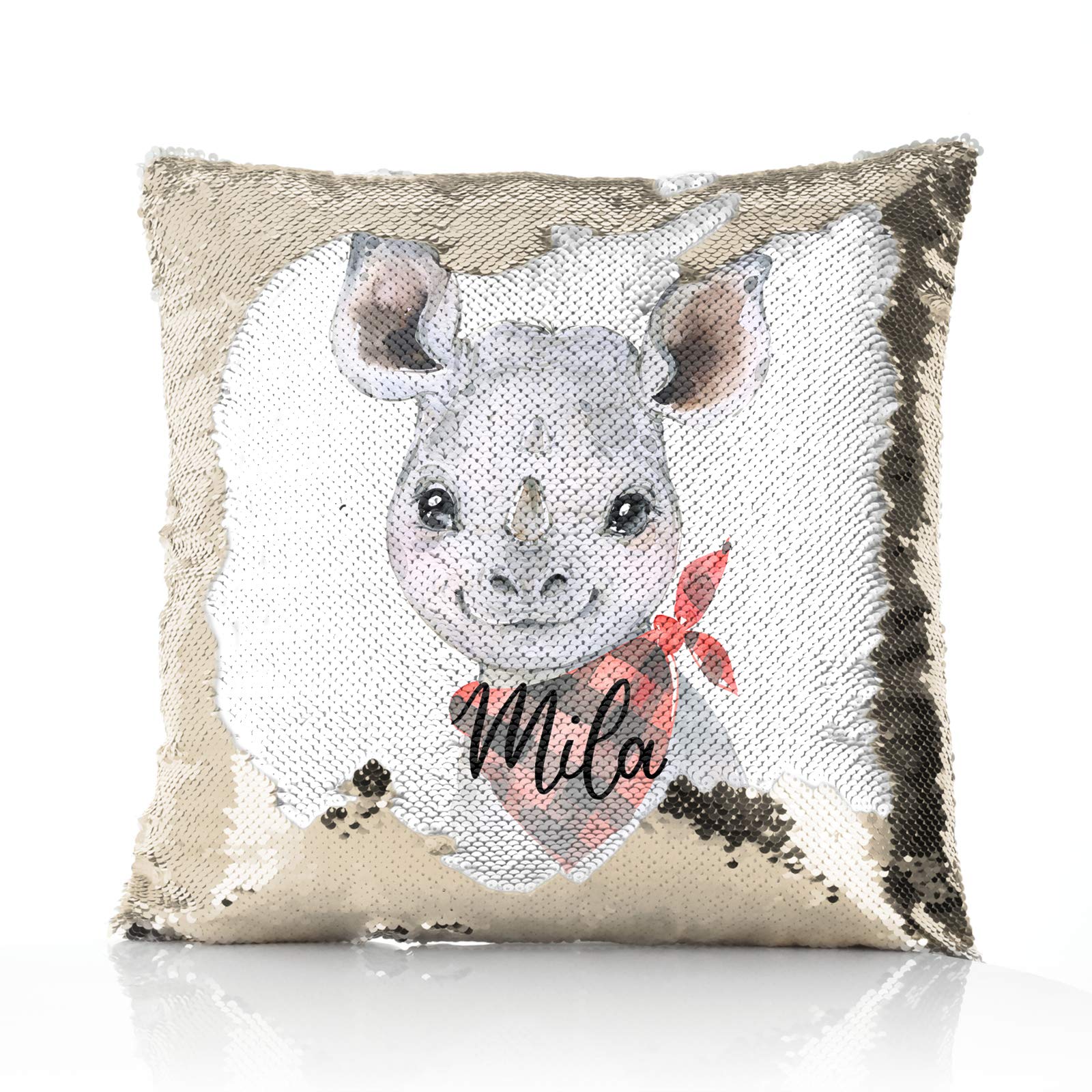 Hairyworm Personalised Cushion, Champagne, Silver, Blue, Red or Gold Squin Flip Square Cushion Customised with Initial/Name/Text, Rhino Red Check Design, Square Pillow
